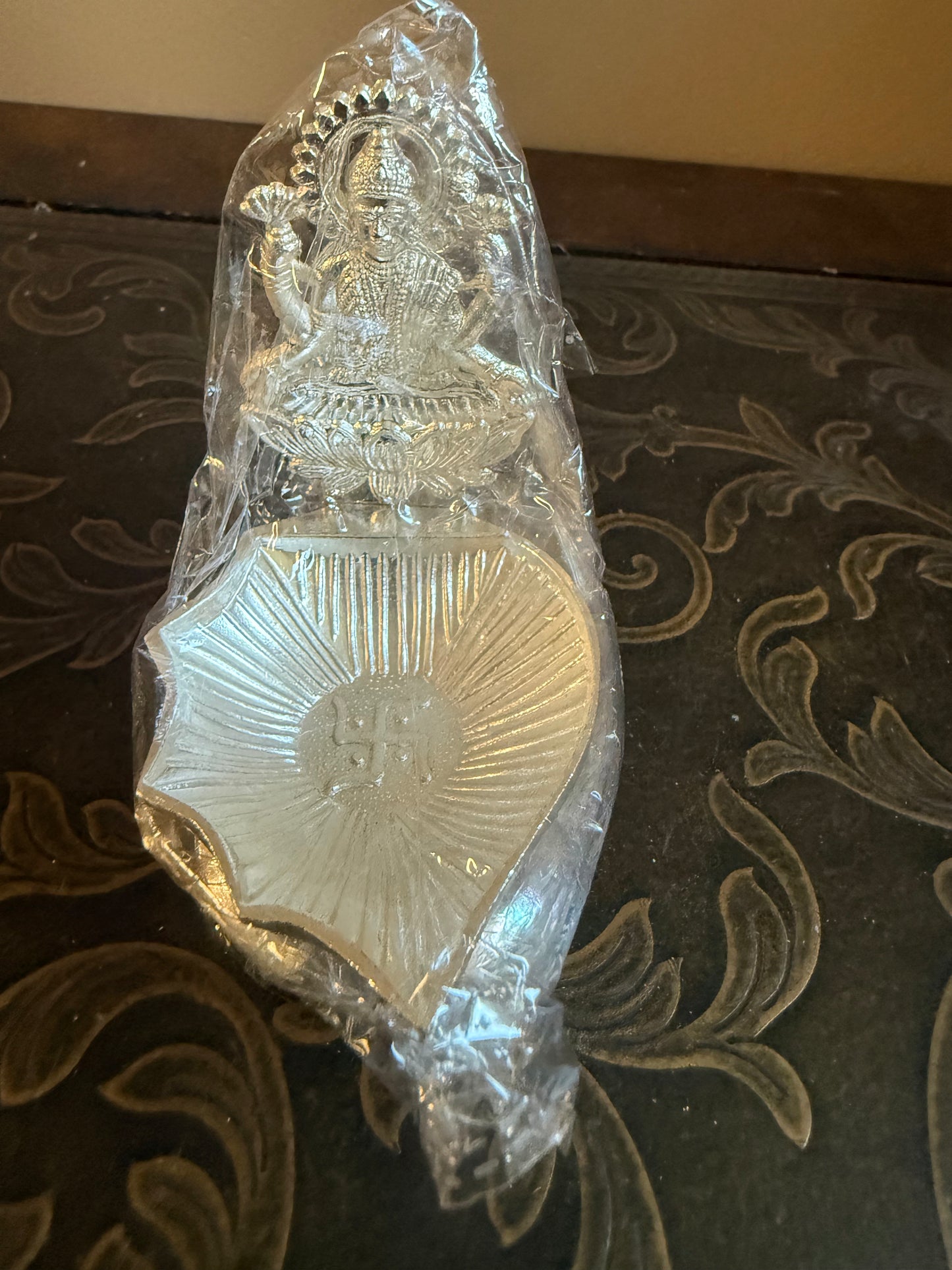 German Silver Laxmi Deepam with lotus , |(4 inch) | Wedding Favors, Religious Gift, Diyas, Diwali Decor |German silver Lakshmi diya for housewarming return gifts | pooja favor|puja gifts
