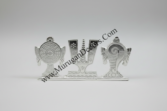 German Silver Shanku Chakra Namam Metal Idol | Venkateswara Symbol | Hindu Return Gift | Balaji  shankh chakra namam | Pooja Decor | Indian Pooja Favor |(4 inch) | Satyanarayana Vratham | Religious Gift, Diyas |housewarming return gifts | puja gifts