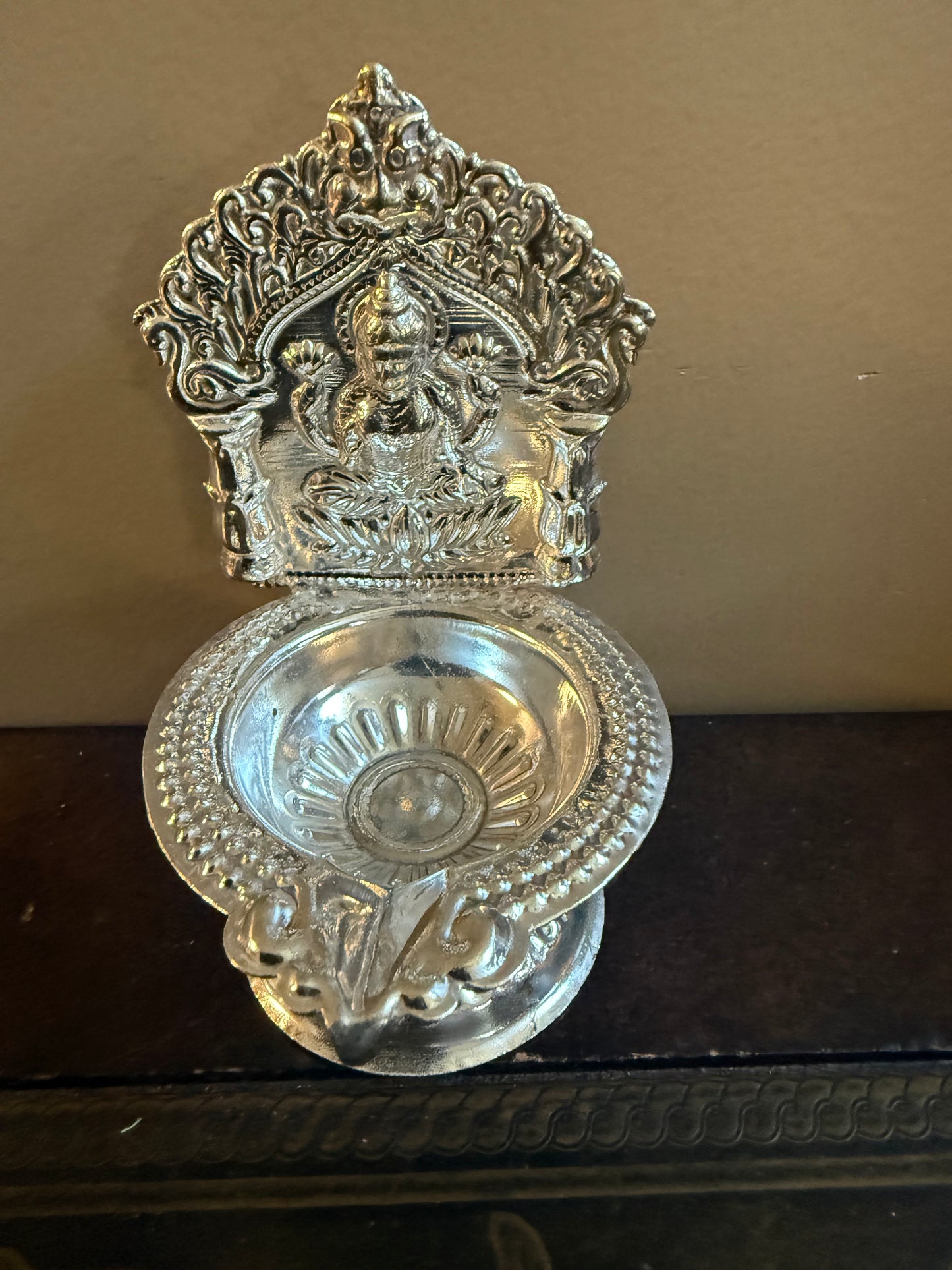 German Silver Laxmi Deepam with lotus , |(4 inch) | Wedding Favors, Religious Gift, Diyas, Diwali Decor |German silver Lakshmi diya for housewarming return gifts | pooja favor|puja gifts