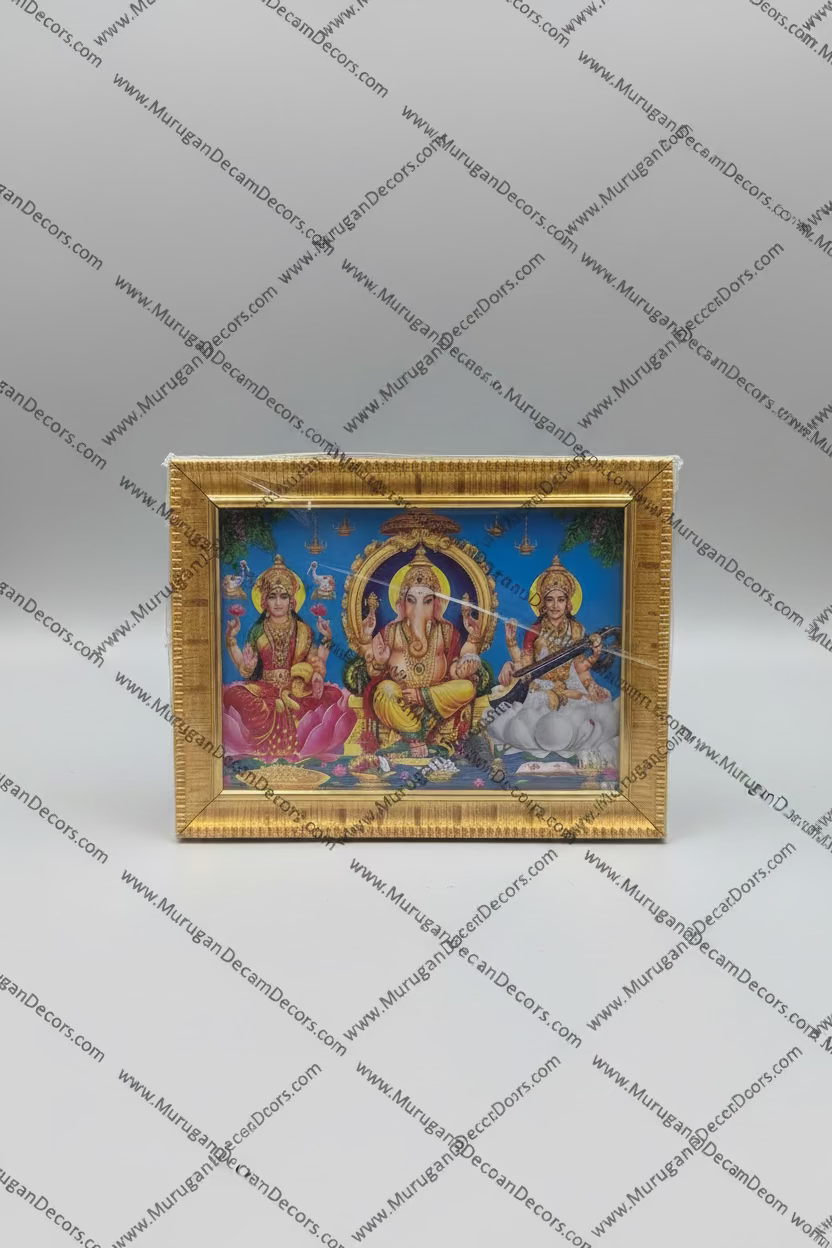 All 5 Hindu Gods Photo Frame – Lakshmi, Ganesha, Saraswati, Balaji, Murugan Divine Set for Housewarming; Pooja Mandir