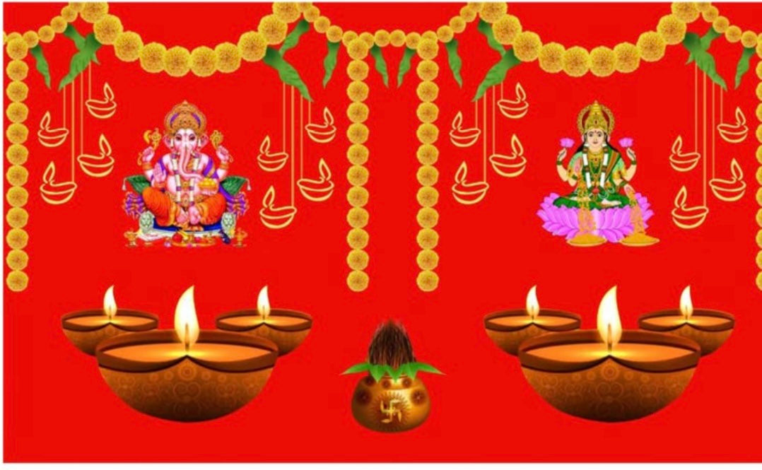 Traditional Indian Housewarming Pooja Backdrop |Ganesha Puja Backdrop | Pichwai/Cow Backdrop| Cloth Backdrop Decoration |Navaratri | Ganesh Chaturthi | Diwali| Wedding | Housewarming Back drop