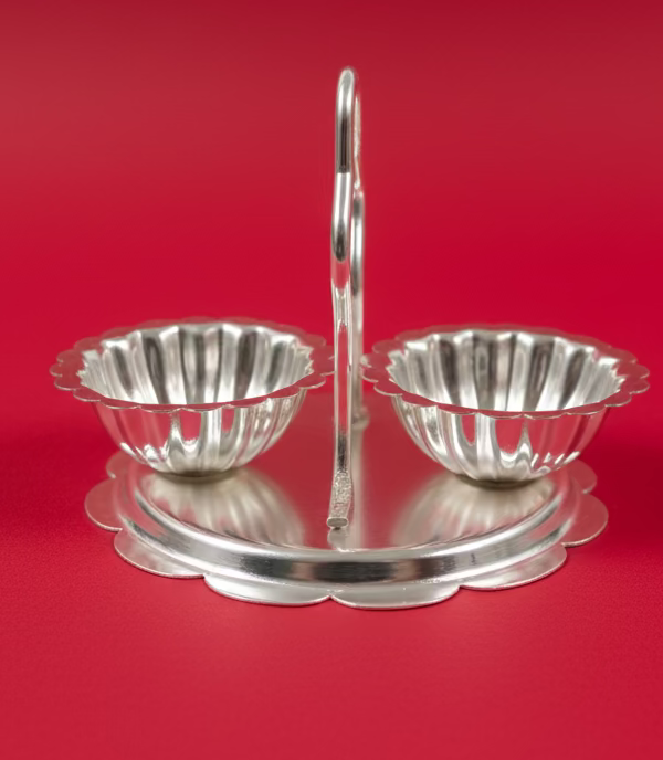 German Silver Haldi Kumkum Holder – Sacred Turmeric &amp; Vermilion Box Set for Hindu Pooja| Housewarming Gifts