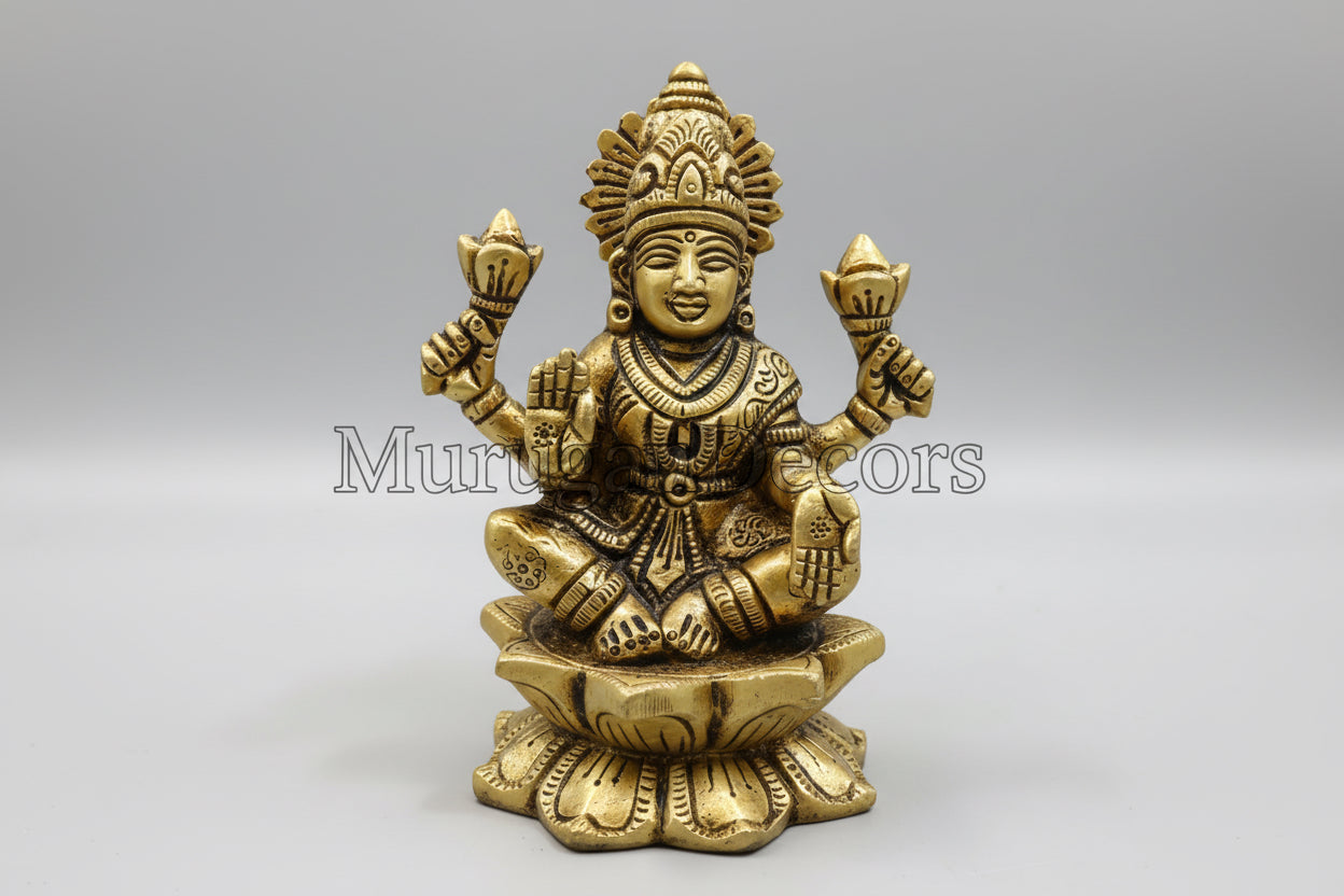 Brass Hindu god idols | 5 inch Ganesha and Lakshmi God statues with Lotus for pooja room | Vinayakar & Lakshmi Murti | Antique Brass Statue|Lakshmi |Vinayagar | Lakshmi brass Statue for Hindu pooja