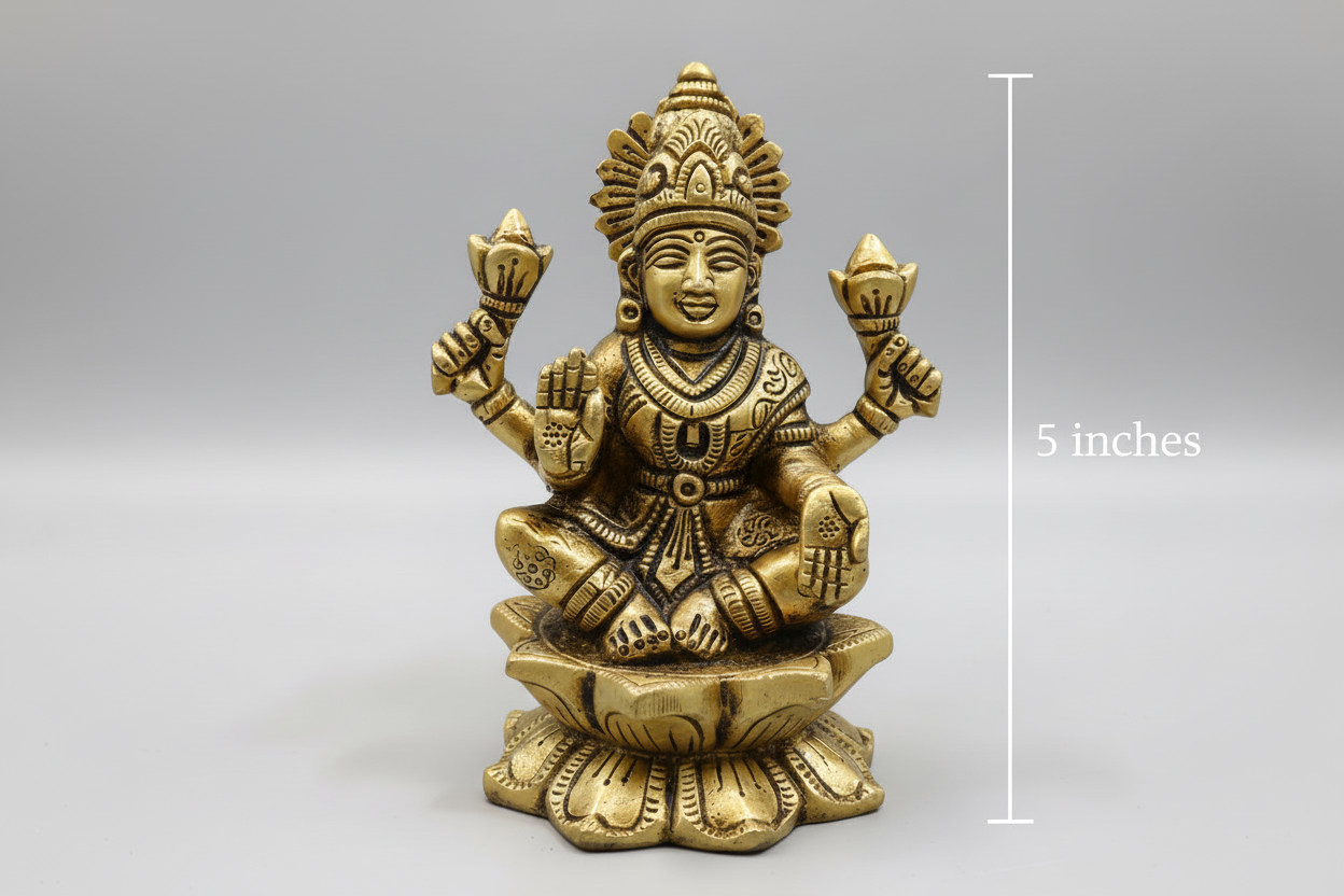 Brass Hindu god idols | 5 inch Ganesha and Lakshmi God statues with Lotus for pooja room | Vinayakar & Lakshmi Murti | Antique Brass Statue|Lakshmi |Vinayagar | Lakshmi brass Statue for Hindu pooja