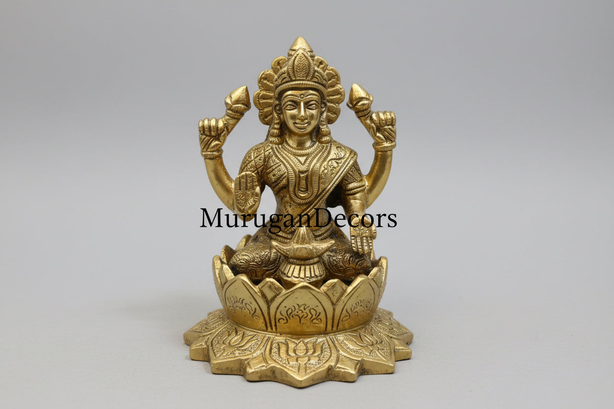 Brass Hindu god idols | 5.5 inch Ganesha and Lakshmi God statues with Lotus for pooja room | Vinayakar & Lakshmi Murti | Antique Brass Statue|Lakshmi |Vinayagar | Lakshmi brass Statue for Hindu pooja