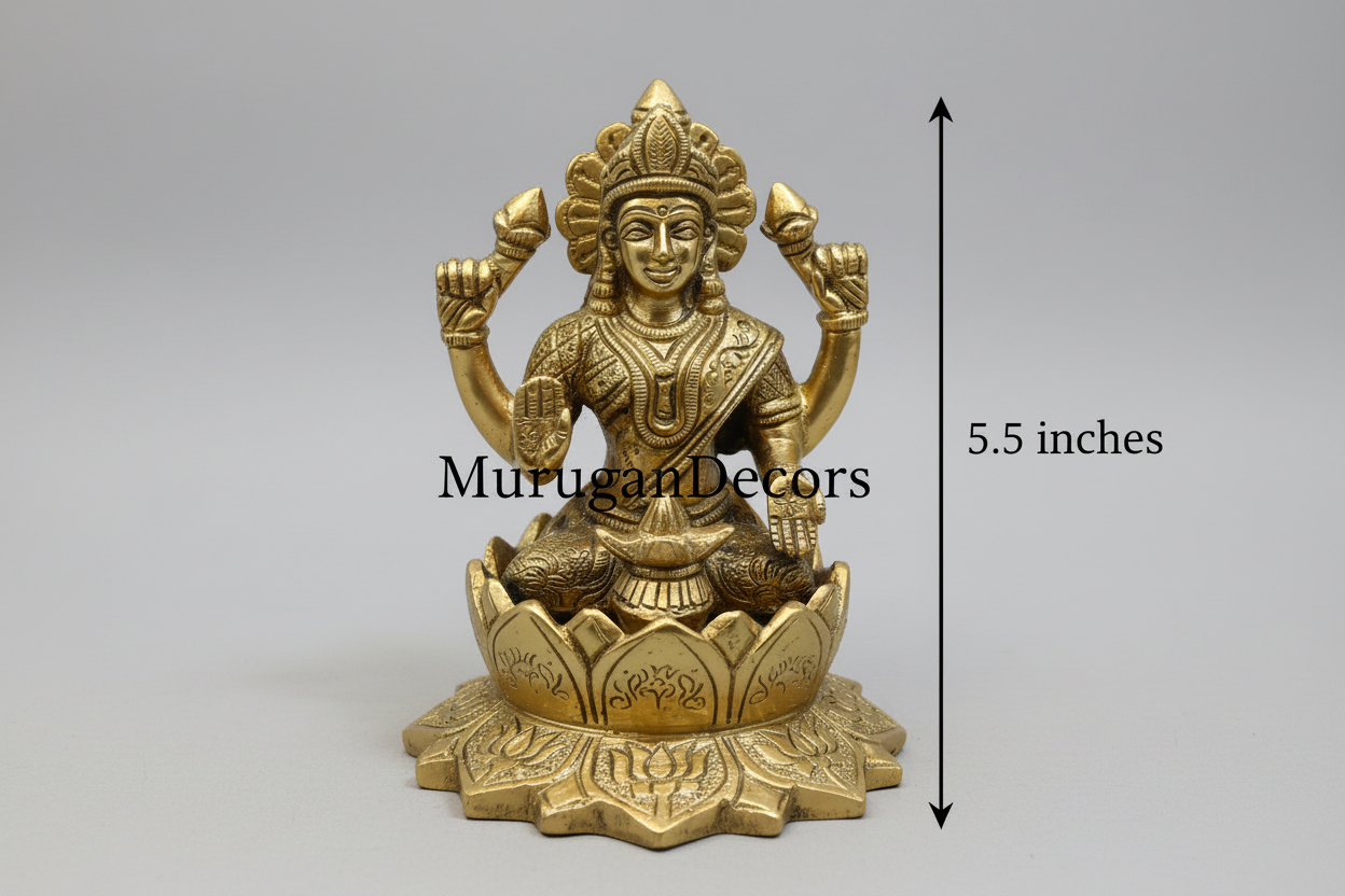 Brass Hindu god idols | 5.5 inch Ganesha and Lakshmi God statues with Lotus for pooja room | Vinayakar & Lakshmi Murti | Antique Brass Statue|Lakshmi |Vinayagar | Lakshmi brass Statue for Hindu pooja