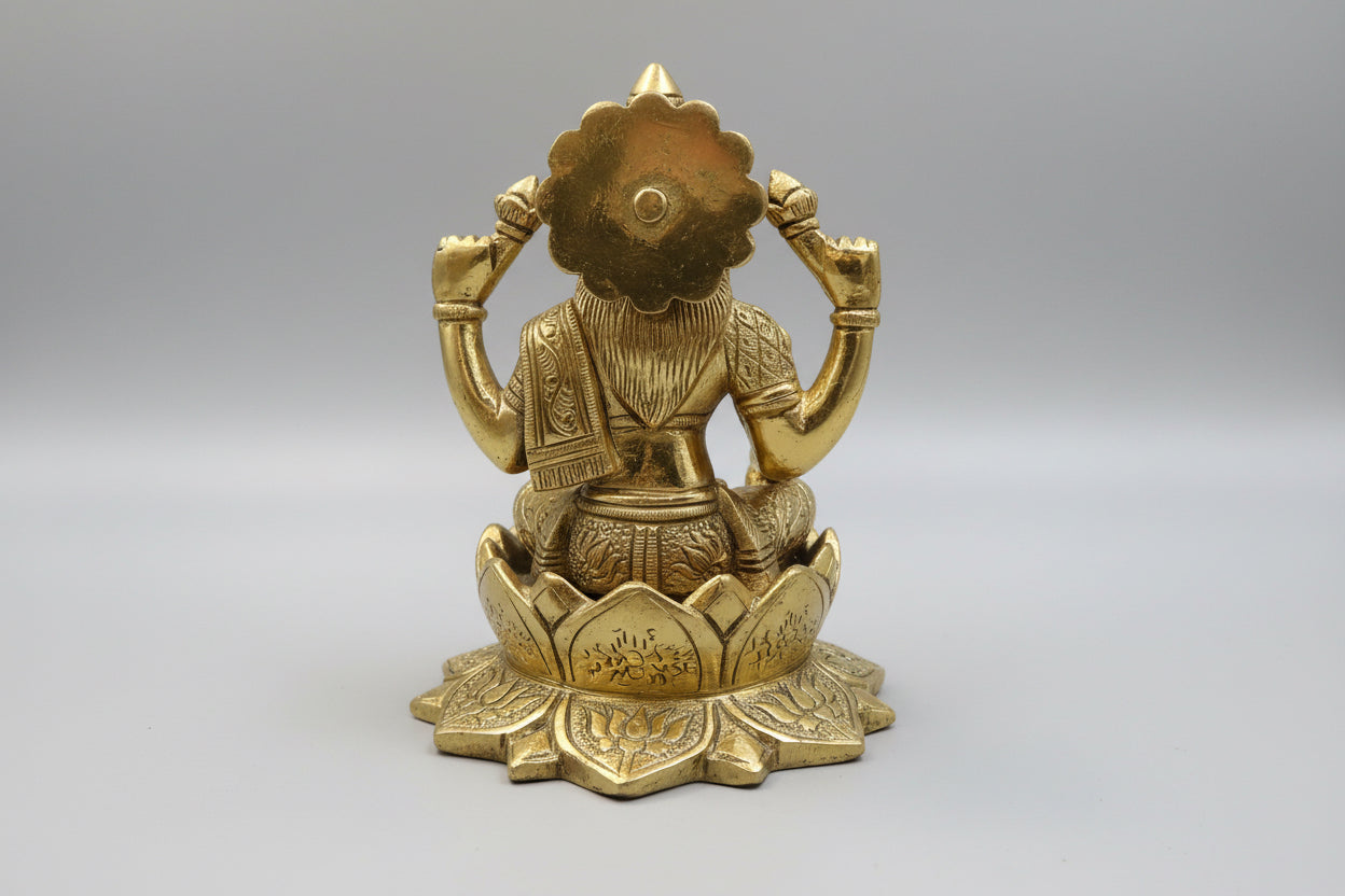 Brass Hindu god idols | 5.5 inch Ganesha and Lakshmi God statues with Lotus for pooja room | Vinayakar & Lakshmi Murti | Antique Brass Statue|Lakshmi |Vinayagar | Lakshmi brass Statue for Hindu pooja