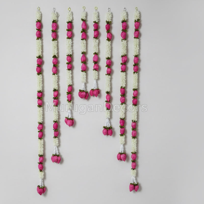 8pc set Indian Artificial lotus buds flower garland|lotus buds |pooja backdrop garland set|housewarming pooja|festival decorations|lotus buds garlands|backdrop garlands