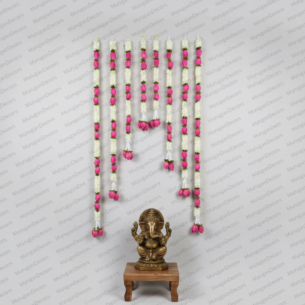 8pc set Indian Artificial lotus buds flower garland|lotus buds |pooja backdrop garland set|housewarming pooja|festival decorations|lotus buds garlands|backdrop garlands
