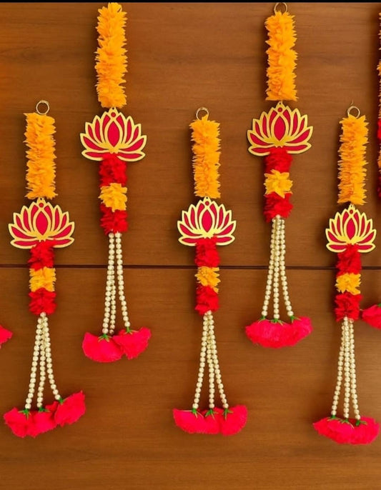 Pair Of Orange and Pink Lotus Hanging for Decoration |Staircase hanging toran|Floral Wall Hanging | Lotus Buds|hanging toran | Lotus garland strings|Indian Artifical Flower Pooja / Housewarming  Decor