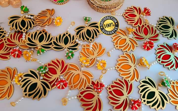 6 Pcs Acrylic Handmade Pink Lotus latkan Hangings Garlands Diwali Floral Wall Hangings Indian Pooja Room Wood Decoration Back Dropper Showpiece for Diwali Temple Home Wall Decor | Festival Decor(Pink)