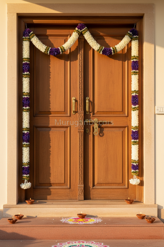 Main entry Door Toran| 2pc set | Handcrafted Artificial Flower Garland for Diwali, Indian Housewarming Pooja Decor | Door Thoran Decorations for Entrance |Bandanwar for door