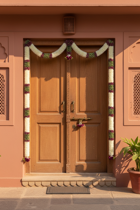 Main entry Door Toran 3pc set | Handcrafted Artificial Flower Garland for Diwali, Indian Housewarming & Pooja Decor | Door Thoran Indian Decorations for Entrance / Indian Pooja Decor|Bandanwar for door
