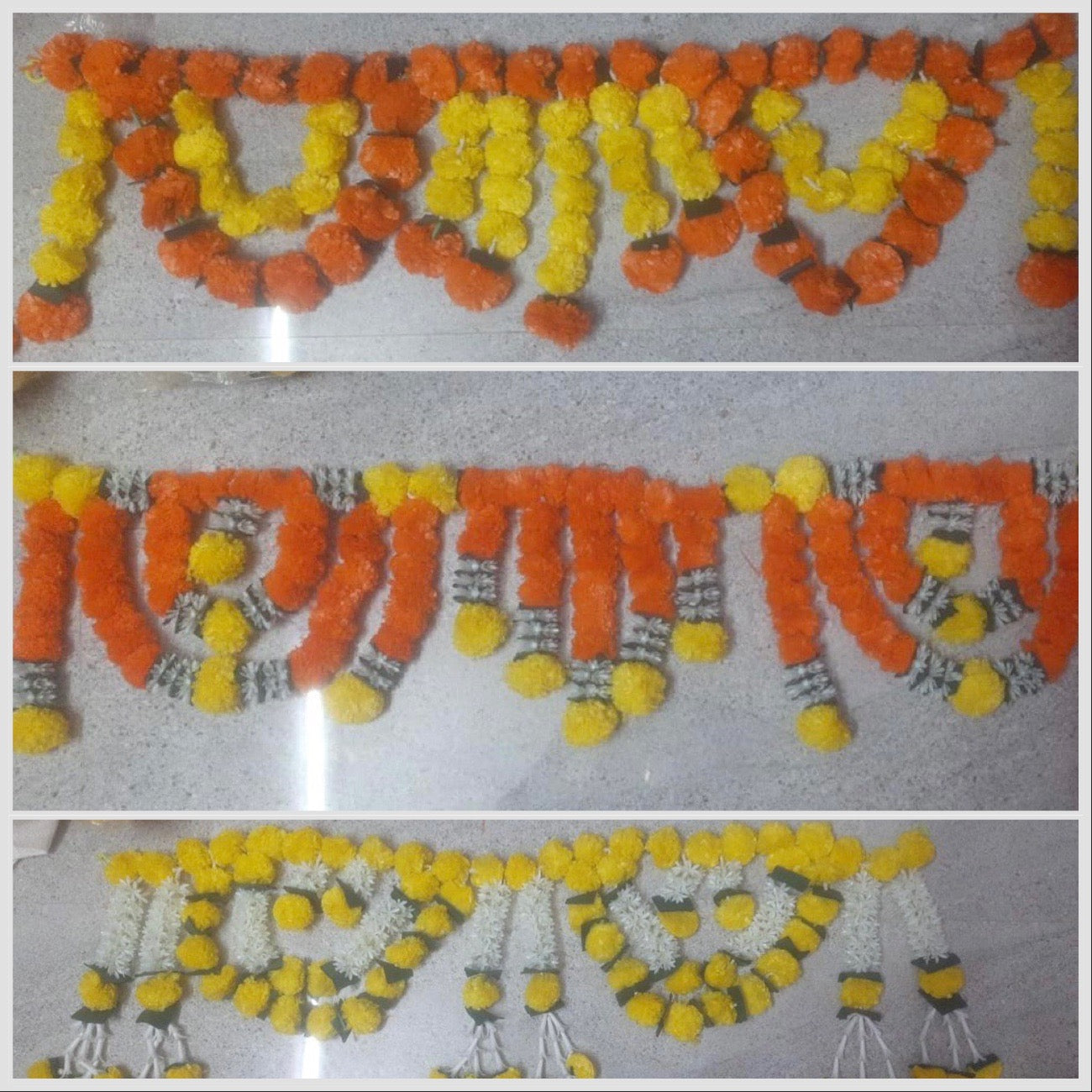 Buy Artificial Marigold Door Toran in Orange & Yellow for Diwali, Ganesh Chaturthi & Navratri. Reusable, vibrant Indian festival decor. Ships across USA.