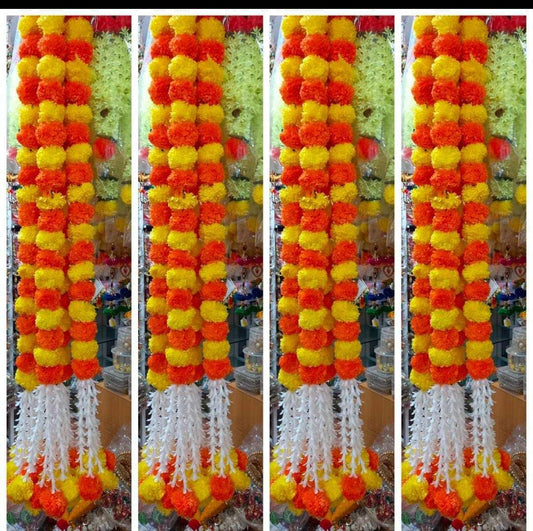 5Pcs Marigold Garland for Decoration,3 Feet Artificial Marigold Flowers Diwali Decorations for Home,Orange Artificial Marigold Heads for Diwali Party,Indian Weddings,Halloween,Wreath