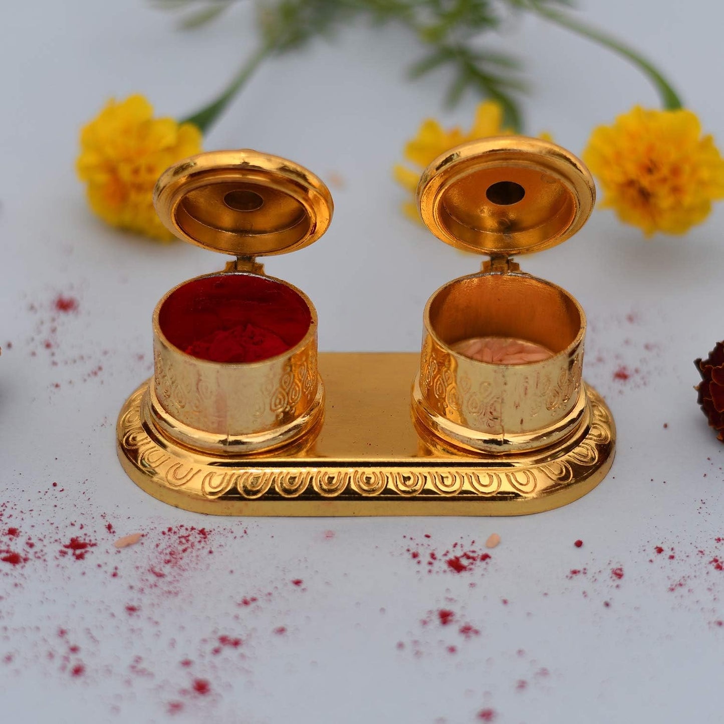 Golden Metal Haldi Kumkum Box, Pooja Decor Gifts |Housewarming return gifts|pooja favor