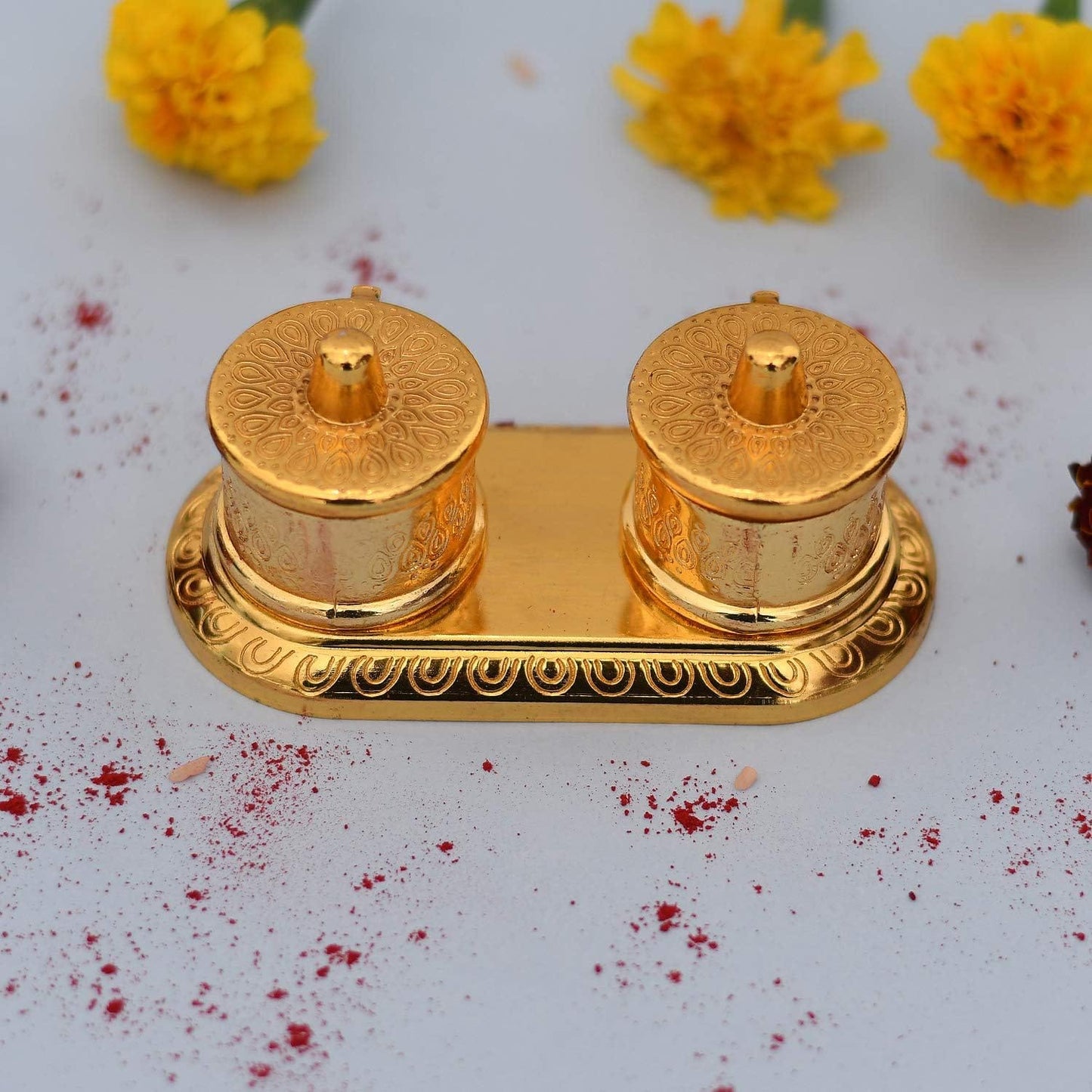 Golden Metal Haldi Kumkum Box, Pooja Decor Gifts |Housewarming return gifts|pooja favor