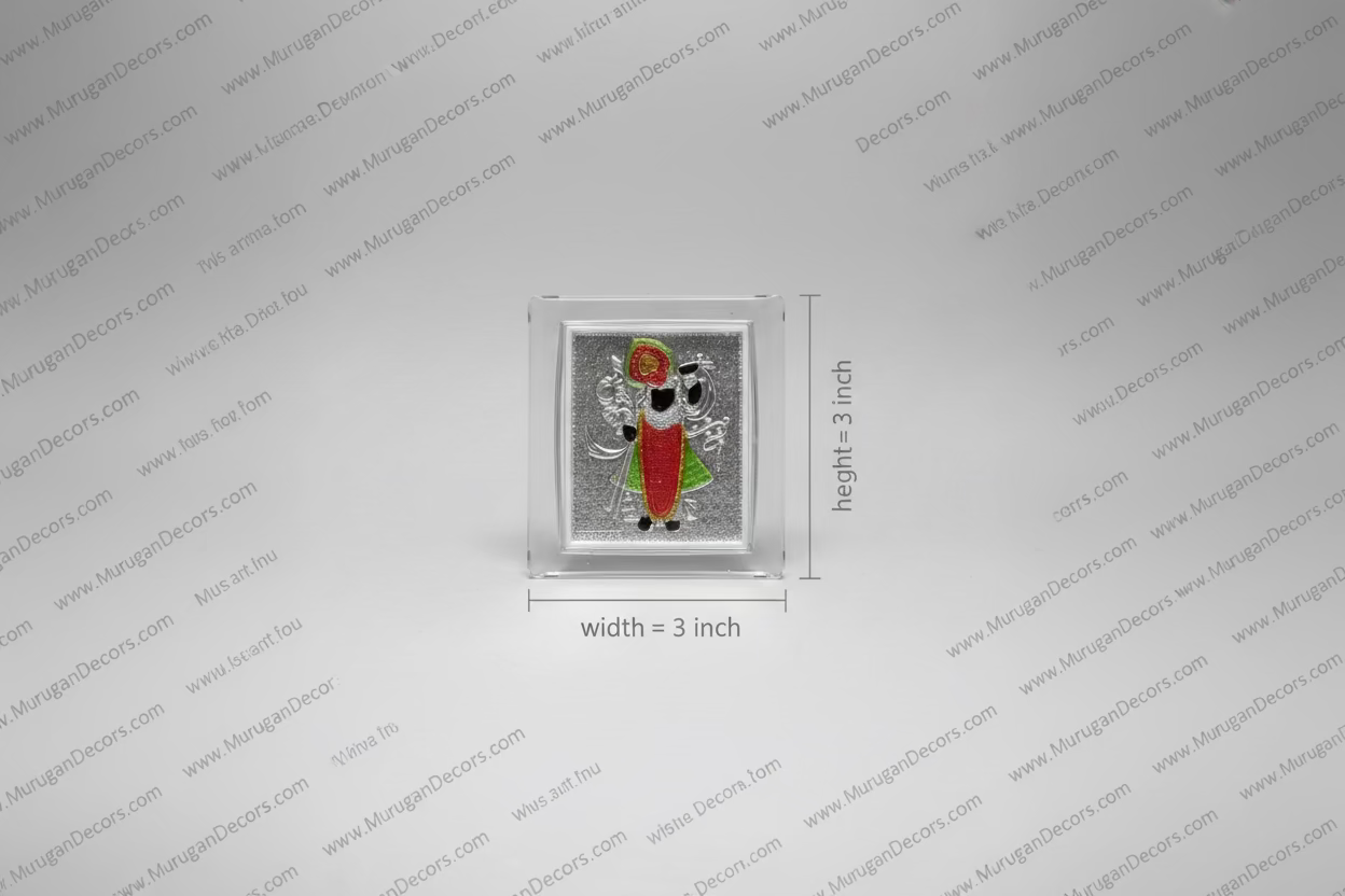 Shop online USA 999 Pure Silver Shreenathji Photo Frame 3x3 inch in designer gift box. Perfect return gift for Janmashtami, Krishna Jayanthi & housewarming. Ships USA. at MuruganDecors