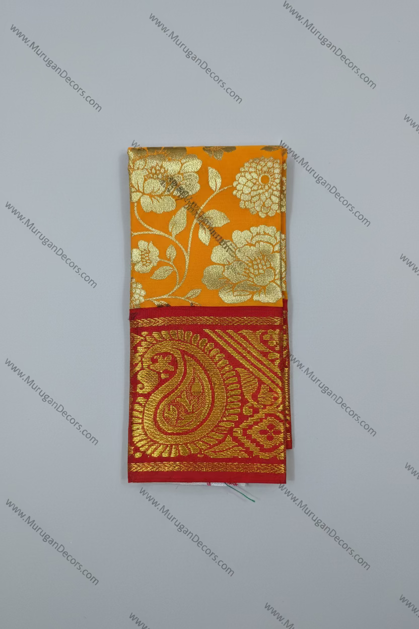Shop Deity Dress/Amman Pavadai decoration A red and green silk saree with gold zari paisley and floral motifs in USA at MuruganDecors