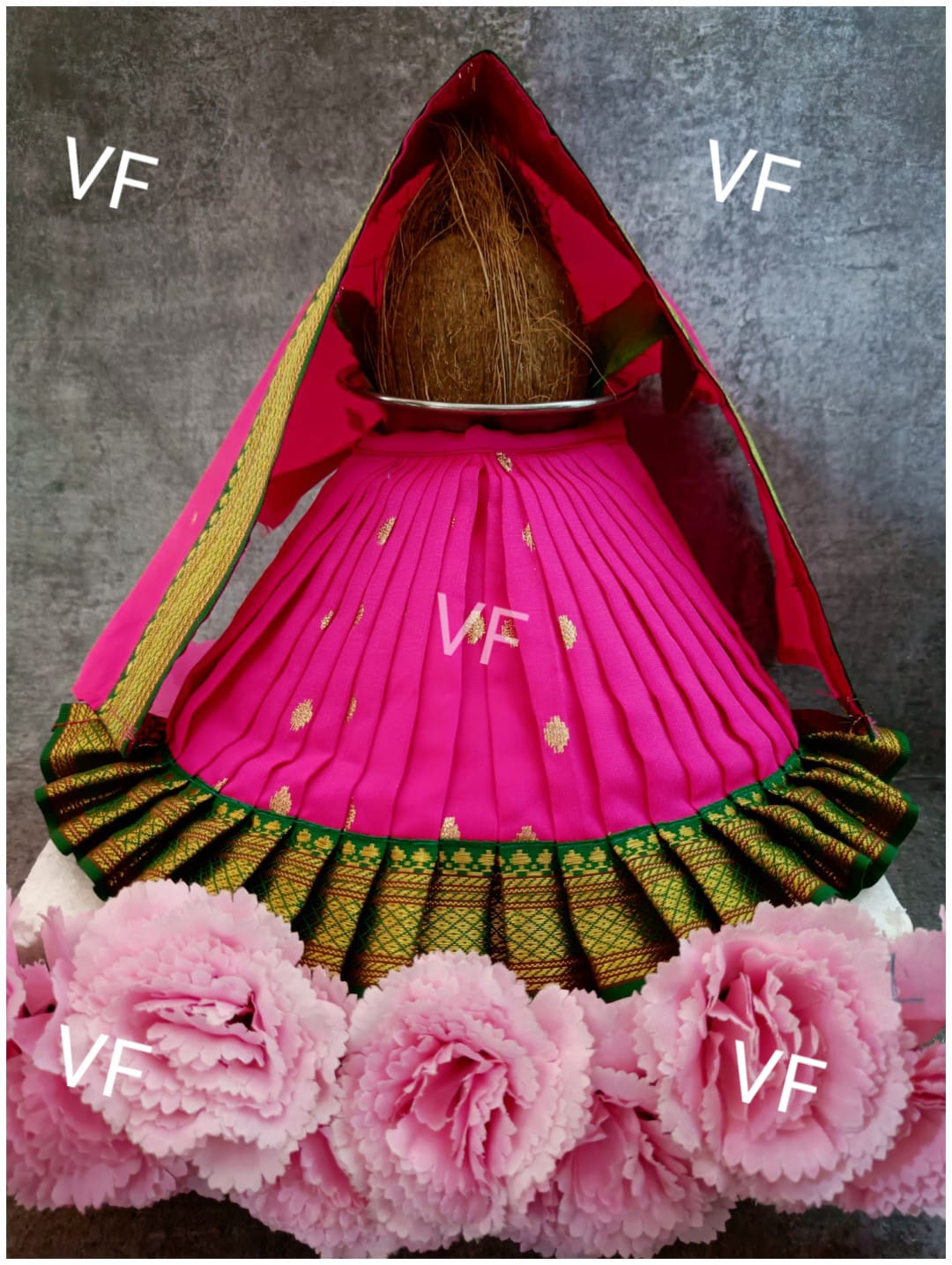 Amman Pavadai – 10-Inch-Readymade Deity Dress for Ammavaru Alangaram Decoration-MuruganDecors USA