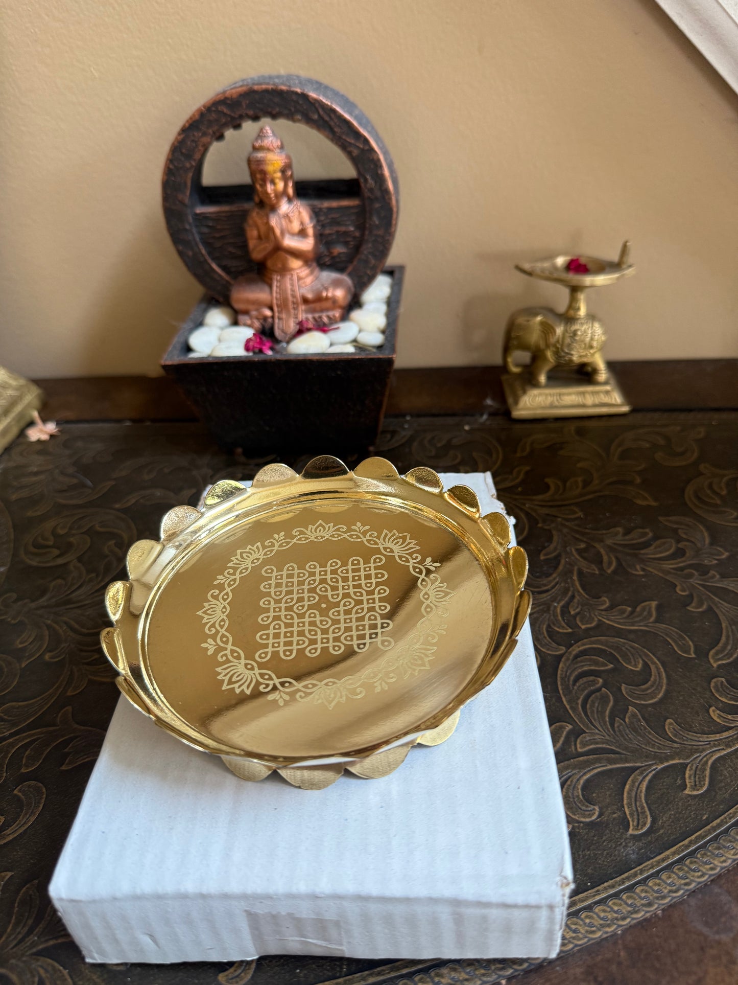 Pure Brass Lotus Stand | Kolam Design God Idol Stand | 4 & 5 Inch | Pooja & Return Gift
