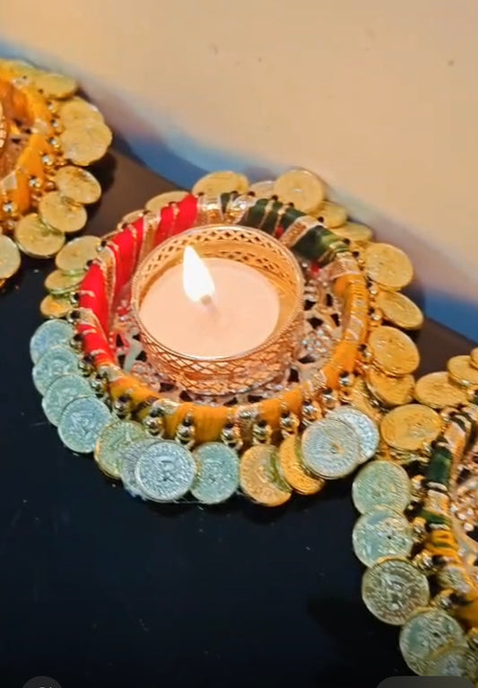 Coin Design Indian Tealight Candle Holders, Diwali Candle Holder, Christmas Decorations, Christmas Decor, Tea Lights Holder, Navrathri Varalaxmi Wedding in USA at MuruganDecors