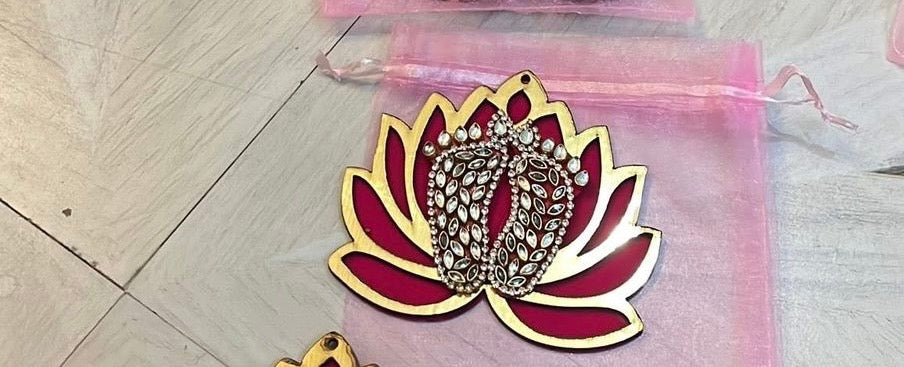 1 piece Acrylic Pink Lotus Lakshmi Charan Paduka Feet Sticker – Handcrafted Home Temple Decor | Diwali, Ganesh Chaturthi, Indian Festival & New Year Decoration Gift (3.5")