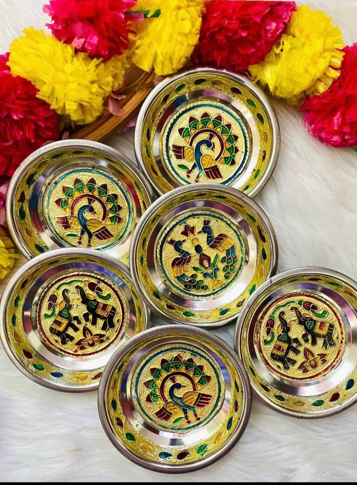 Shop meenakari design steel plate and Bowls at MuruganDecors USA