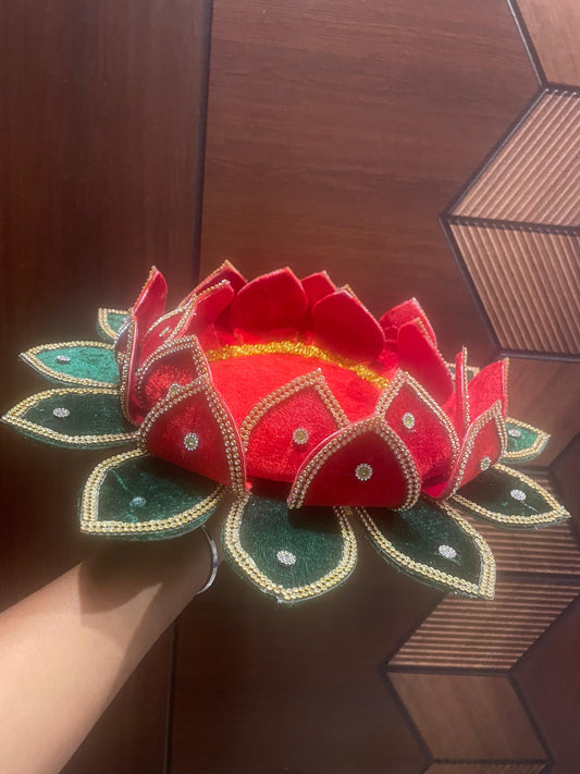 Velvet Lotus Stand for Deity & Kalash – Varalakshmi Vratham Pooja Stand-MuruganDecors USA