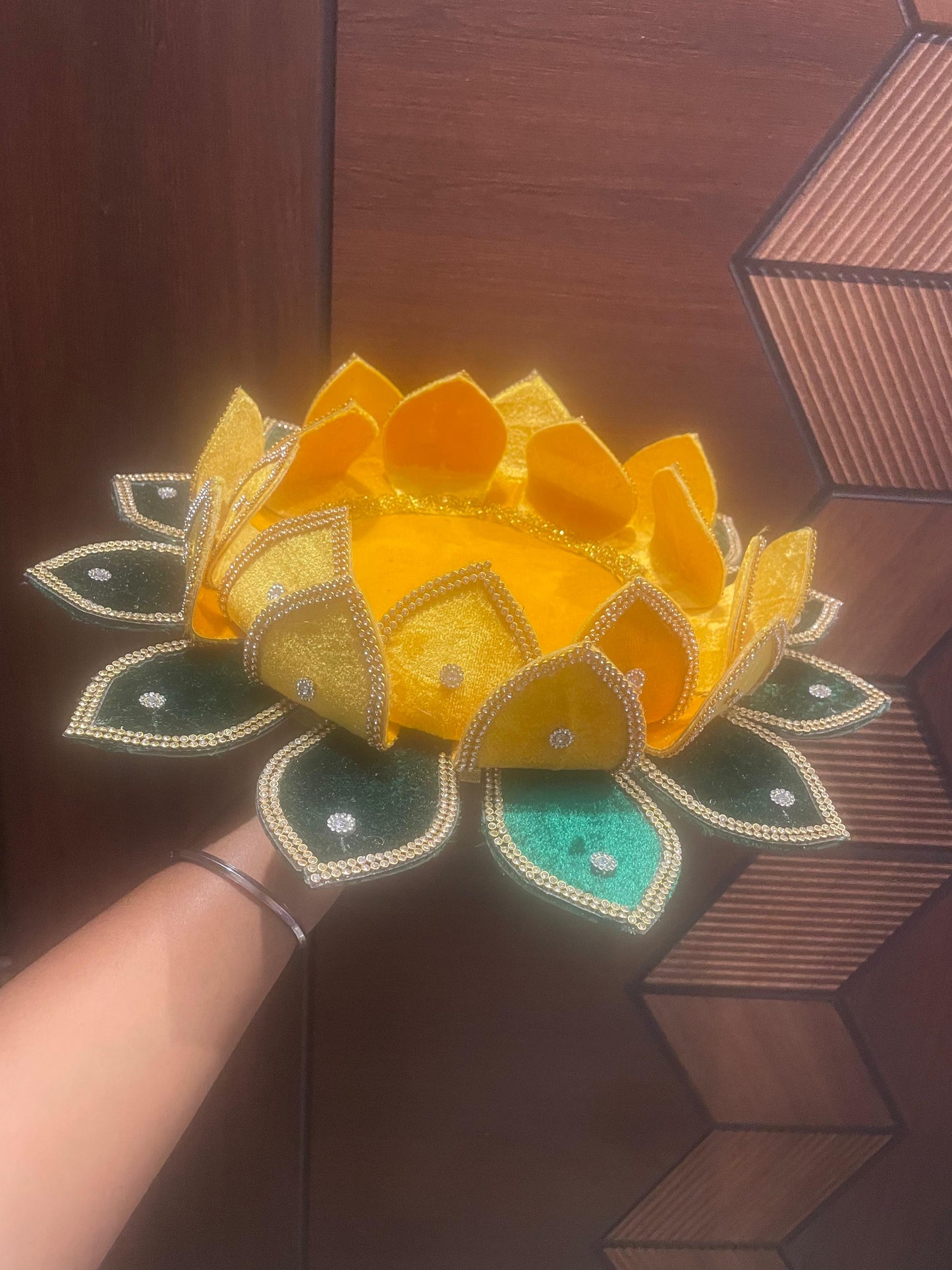 Velvet Lotus Stand for Deity & Kalash – Varalakshmi Vratham Pooja Stand-MuruganDecors USA