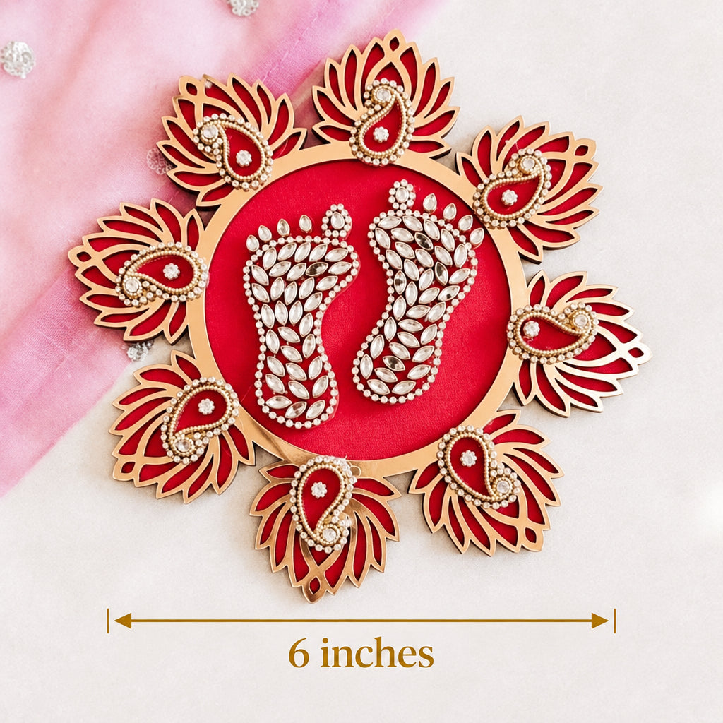 Acrylic Pink Lotus Lakshmi Charan Paduka Feet Sticker – 6 inches || Diwali, Ganesh Chaturthi, Indian Festival Decor & New Year Decoration Gift