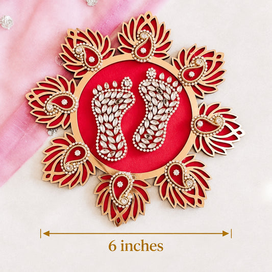 Acrylic Pink Lotus Lakshmi Charan Paduka Feet Sticker – 6 inches || Diwali, Ganesh Chaturthi, Indian Festival Decor & New Year Decoration Gift