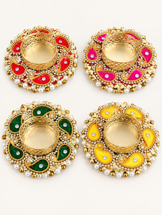 Round Design with Stone Indian Tealight Candle Holders, Diwali Candle Holder, Christmas Decorations, Tea Lights Holder, Wedding, Pooja Return Gift, Diya Gifts