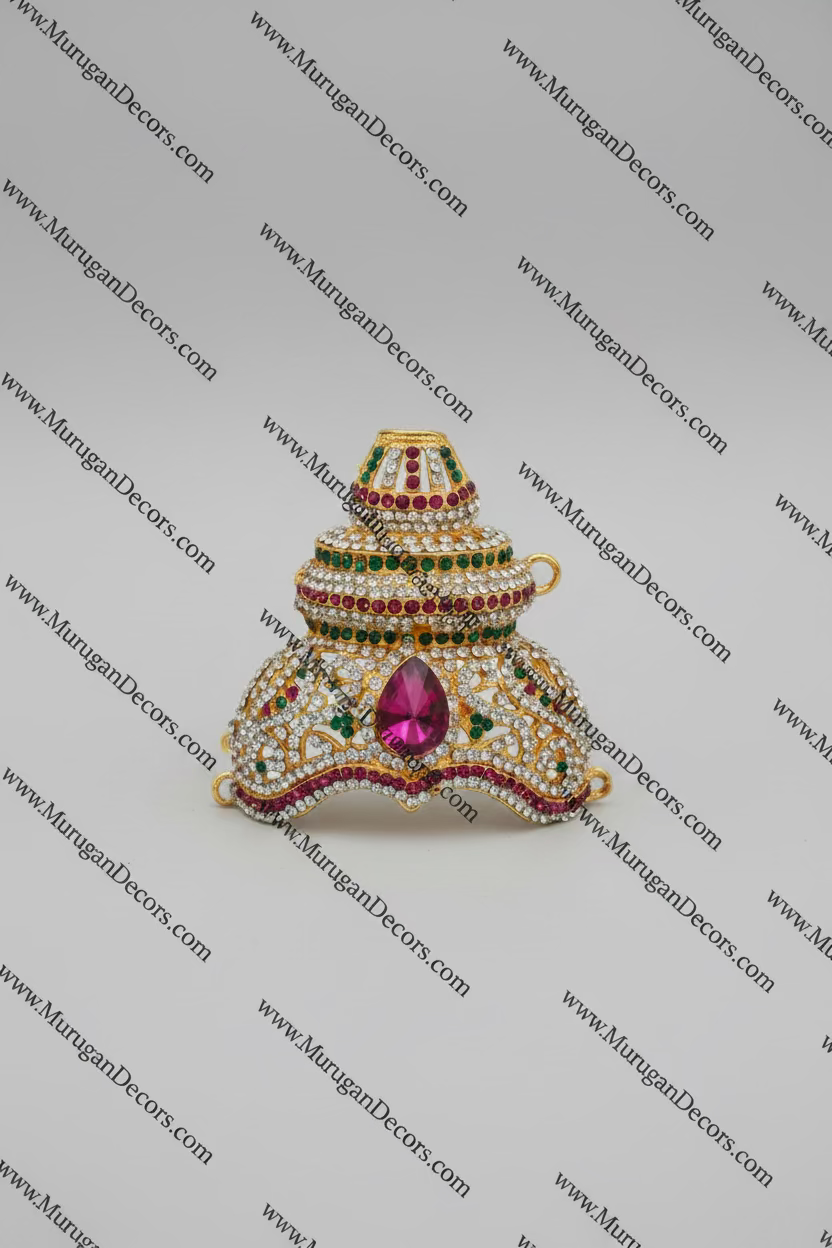 Shop Varalakshmi Amman stone crown for Hindu deity decoration. Perfect for Varalakshmi Vratham pooja. Colorful stone jewelry for Lakshmi Devi idol.