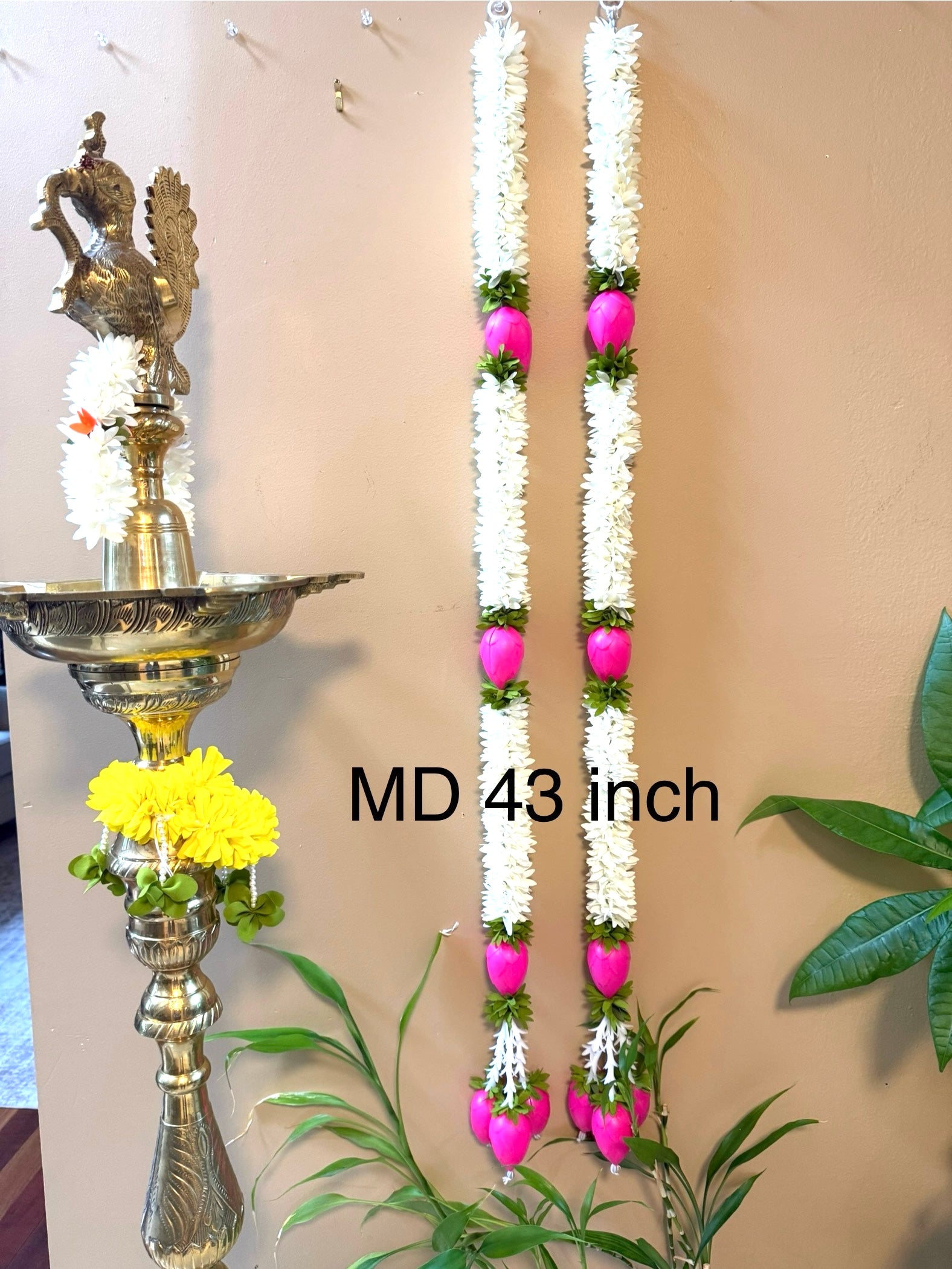 4 feet lotus buds Artificial Decorative garland with flowers and pink for Indian housewarming, wedding and pooja festival decorations