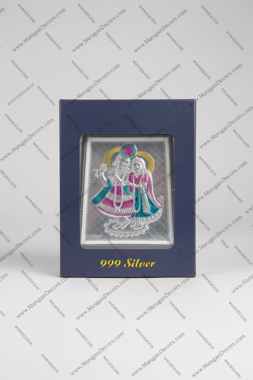 shop 999 pure silver plated God frames , Radha Krishna frame return gifts for Krishna Janmashtami pooja favors online USA at MuruganDecors