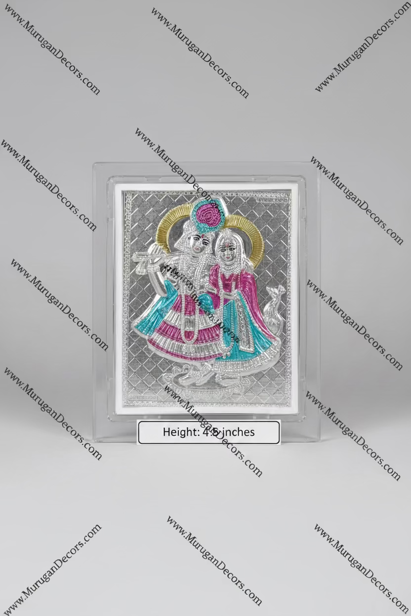 shop 999 pure silver plated God frames , Radha Krishna frame return gifts for Krishna Janmashtami pooja favors online USA at MuruganDecors