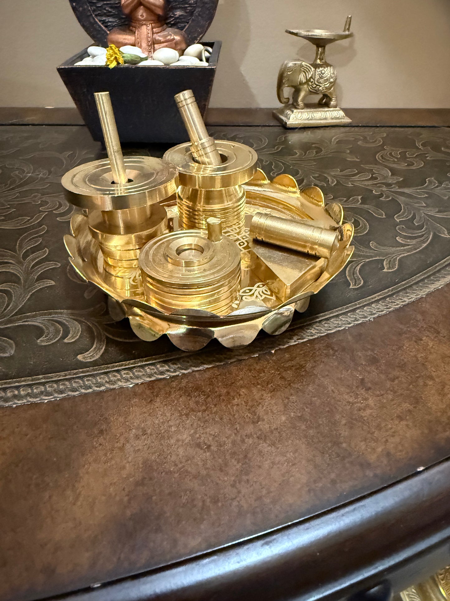 Brass Gauramma Set | Pooja Ammi Kallu Gauri/Gowri Pooja Set with Lotus Kolam Stand | Traditional Varalakshmi Gowri Puja Accessories