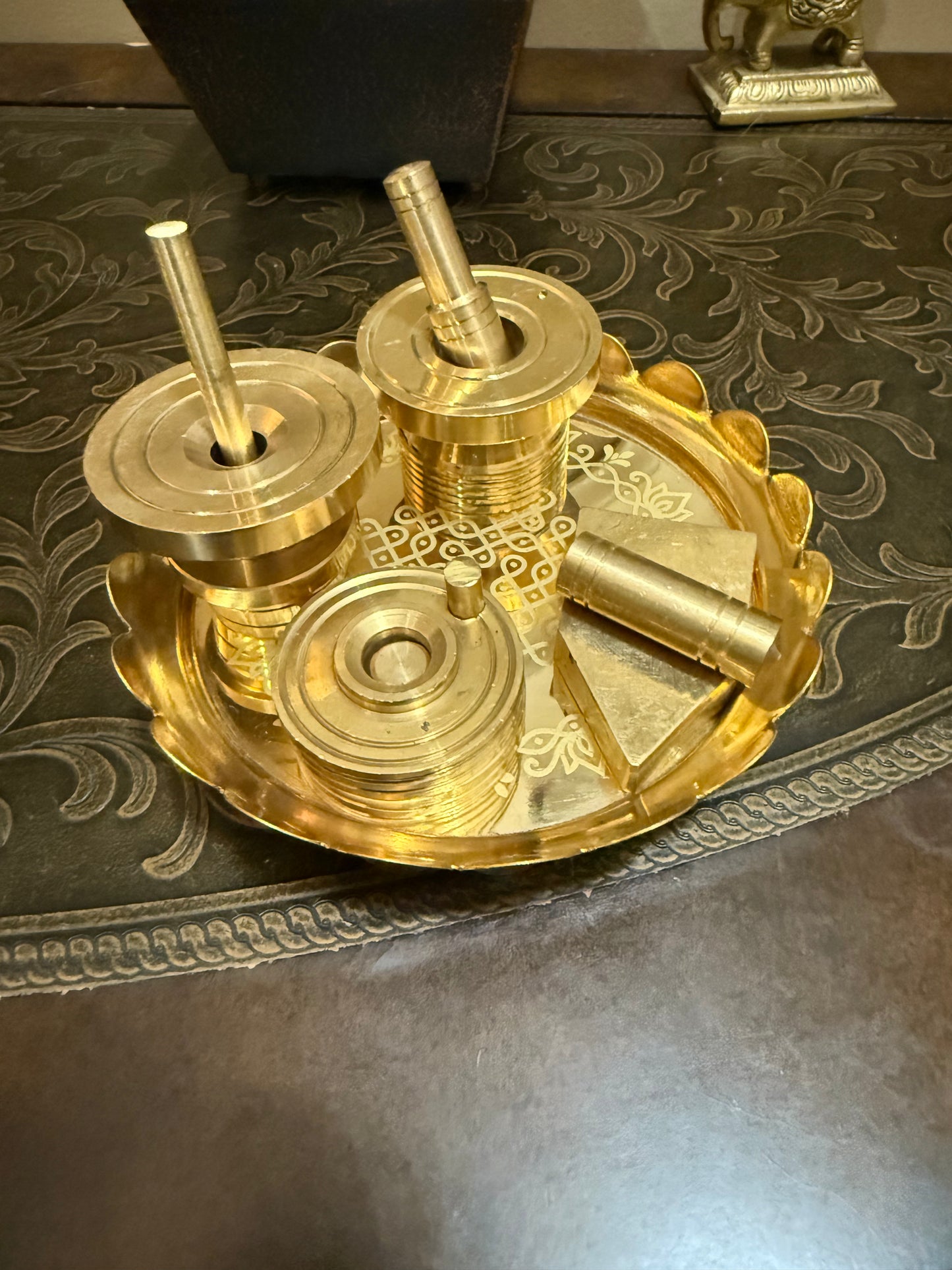 Brass Gauramma Set | Pooja Ammi Kallu Gauri/Gowri Pooja Set with Lotus Kolam Stand | Traditional Varalakshmi Gowri Puja Accessories