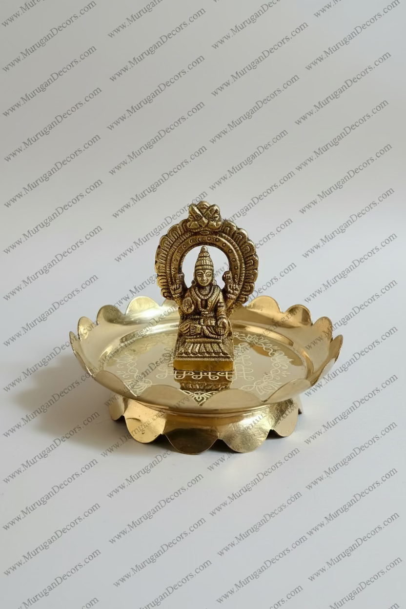 Shop Brass Lotus stand with Lakshmi Idol returnGifts online USA at MuruganDecors