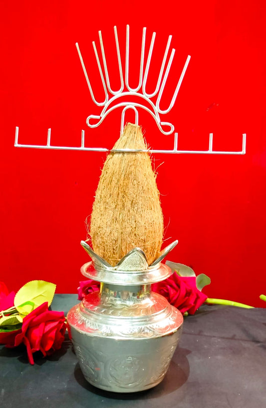 German Silver Varalakshmi Vratham Kalash Pin Flower Stand | Hang Flowers & Jewelry for Varalakshmi Puja Decoration