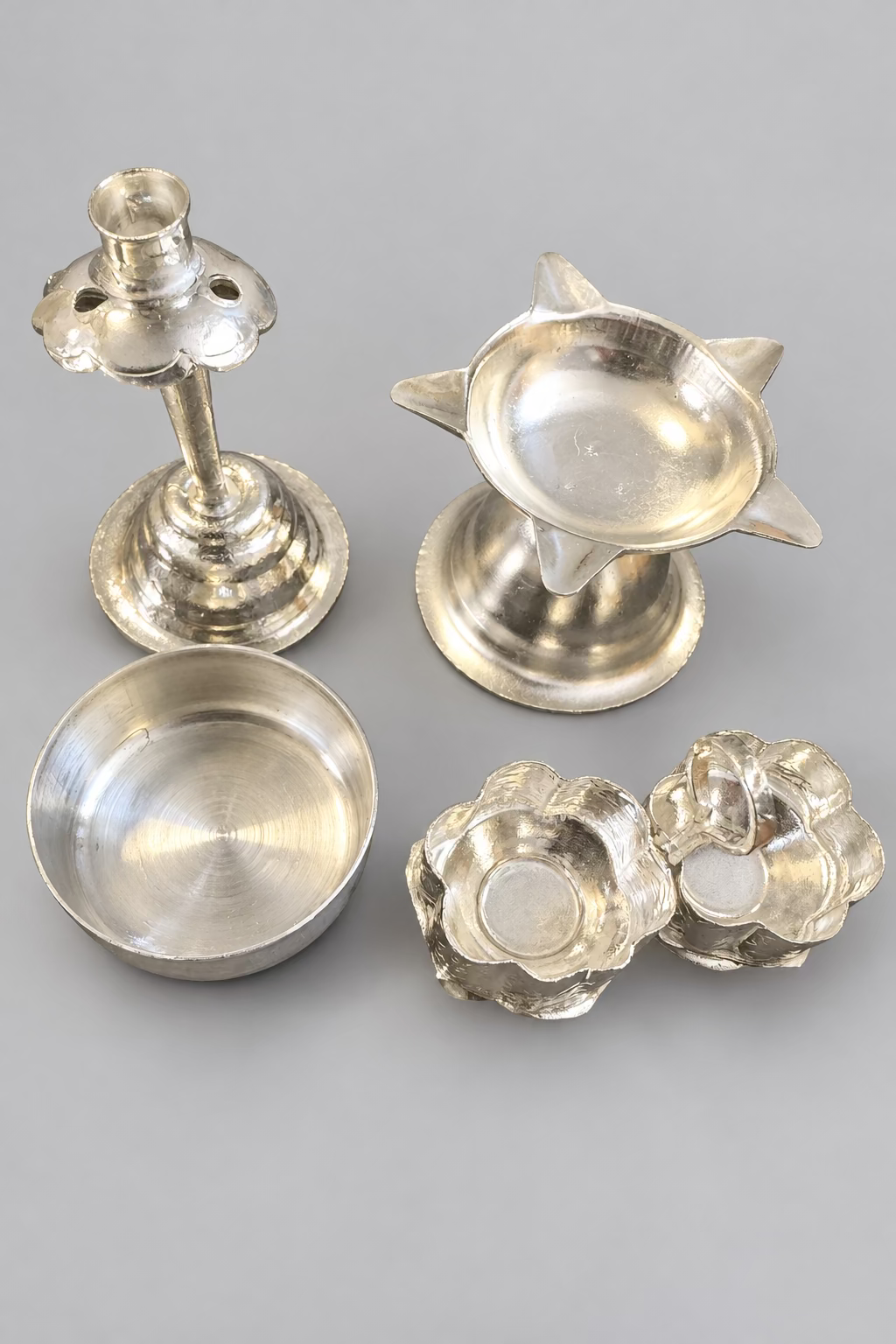 5-piece German Silver Plated Pooja Thali Set |(6 Inch) | Indian Pooja Thali plate Favor,| housewarming Gift| Wedding Favors
