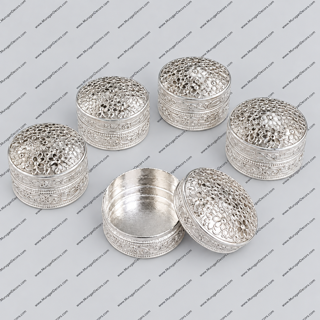 German Silver Round Kumkum Holder / Pan Dibbi – Diwali, Navaratri & Golu Return Gift