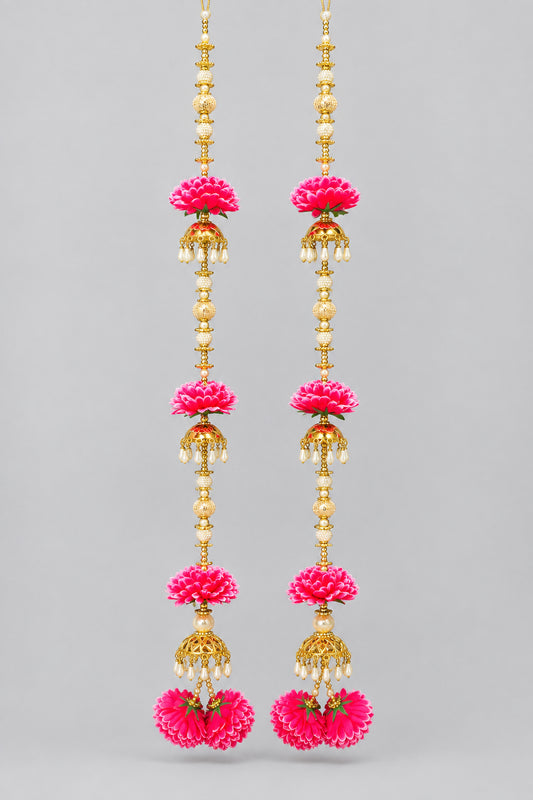 Pair Of Lilly Flower Hanging for Decoration Floral Wall Hanging With Pearl Beads Lotus Buds, hanging toran / Lotus garland strings/ Pooja Decor / Indian Pooja Decor / Artifical Flower Decor / Flower Pooja Decor/ House warming  Decor