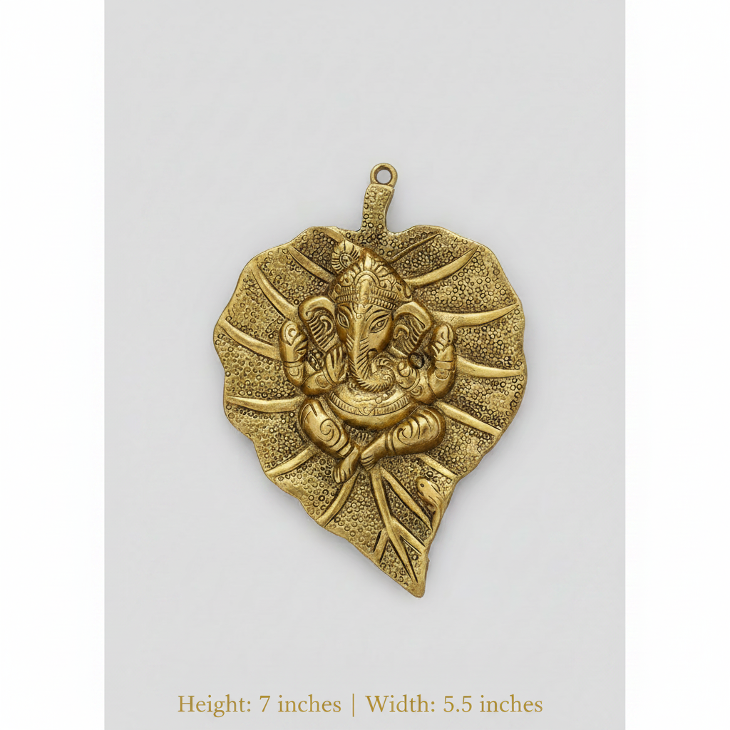 Elegant Gold Lord Ganesha on Gold Leaf Wall Hanging Showpiece (7 x 5 Inches) – Decorative Statue & Return Gift for Ganesh Chaturthi, Diwali, Housewarming & Pooja Favor