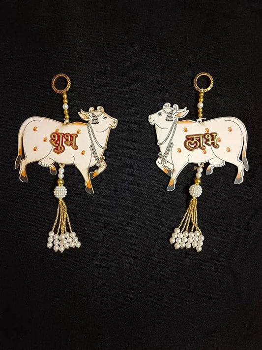 Pichwai Cow Design Subh Labh Wall Hanging – Auspicious Diwali & Navratri Décor | Ganesh Chaturthi, Golu Festival & Housewarming Decoration