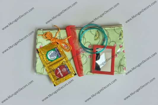 Shop all Vararakshmi Viratham /Nonbu7 Sumangali pooja set  for pooja Favor and return gifts which include Potli Bag , Bangles, Yellow Thread,Comb,haldi Kumkum 