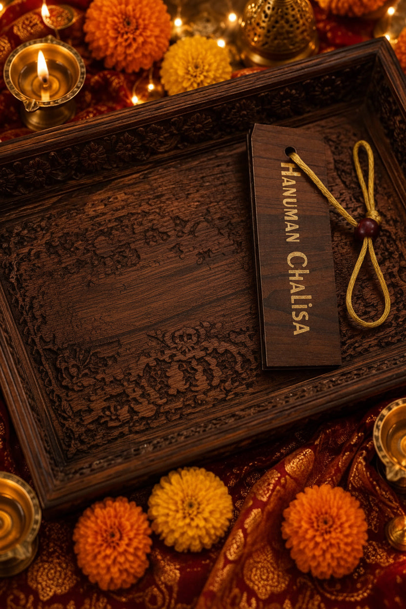 Wooden Hanuman Chalisa | Available in English & Hindi | Decorative Wood Engraved Hanuman Chalisa for Home Pooja Mandir & Wall Decor