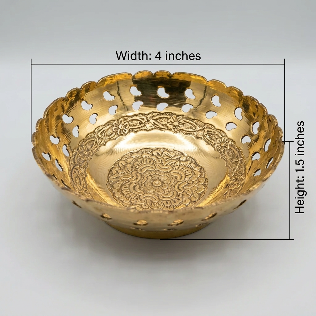 Brass Flower Urli Basket – 4 Inch Pooja Décor & Housewarming , Diwali Return Gift