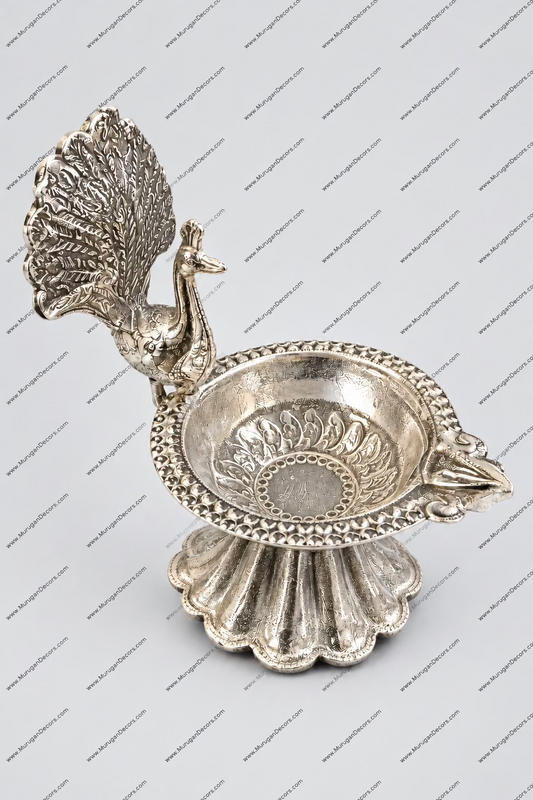 German Silver Peacock Diya | Deepam |(3 inch) | Wedding Favors, Religious Gift, Diyas, Diwali Decor |German silver diya for housewarming & Navarathri return gifts | pooja favor|puja gifts
